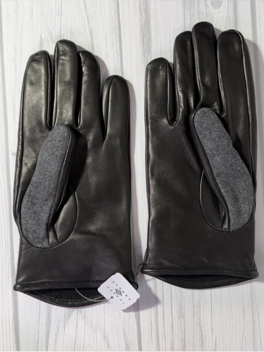 NWT Joseph Abboud Cashmere Grey and Black Leather Men’s Gloves $195 - Picture 6 of 8